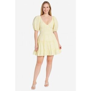And Now This Tiered Puff-Sleeve Mini Dress Yellow Gingham Size S